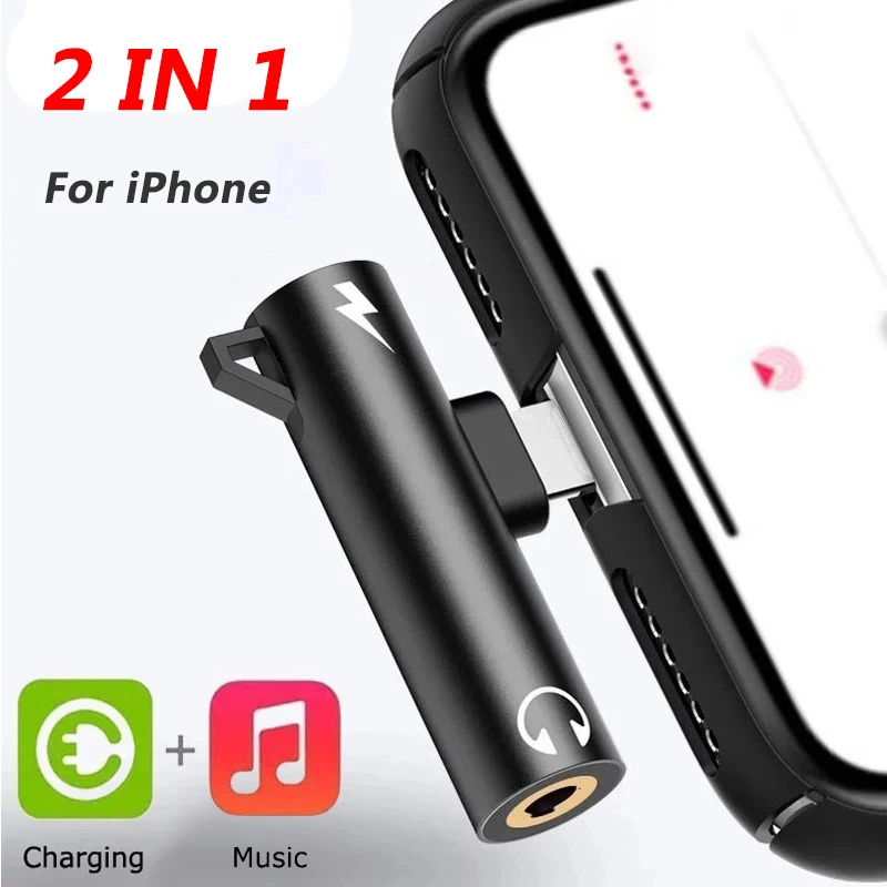 Wired Earphone Lightning - iPhone 14/13/12/11/X用 2in1アダプタースプリッター Lightning - 3.5mmオーディオヘッドホン充電ジャックイヤホンAUXケーブルコネクター