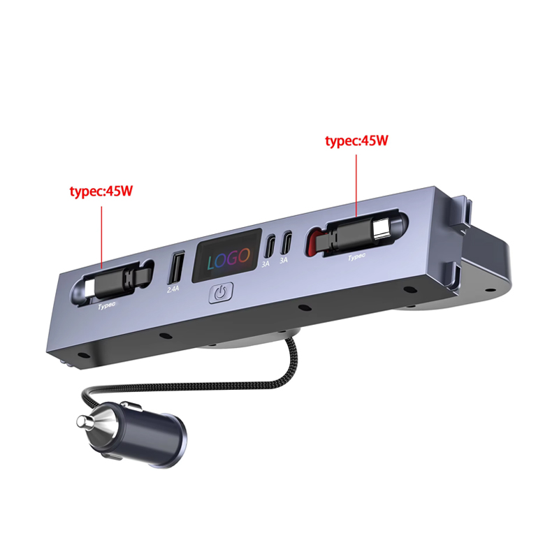 Usb Hub Type C - マルチポートカーチャージャーハブ、デュアル45W Type-C急速充電格納式ケーブル電源アダプター、テスラモデル3 Y用、車用