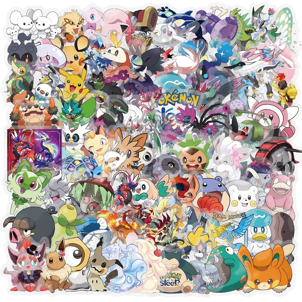 100枚入りポケモンステッカー かわいい漫画風透明防水デカー - Tablet Cute Accessories のレビューと価格