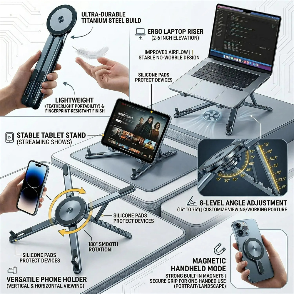 アルミ合金製ノートパソコンスタンド 折りたたみ式 マグネット - Cooling Stand Tablet のレビューと価格